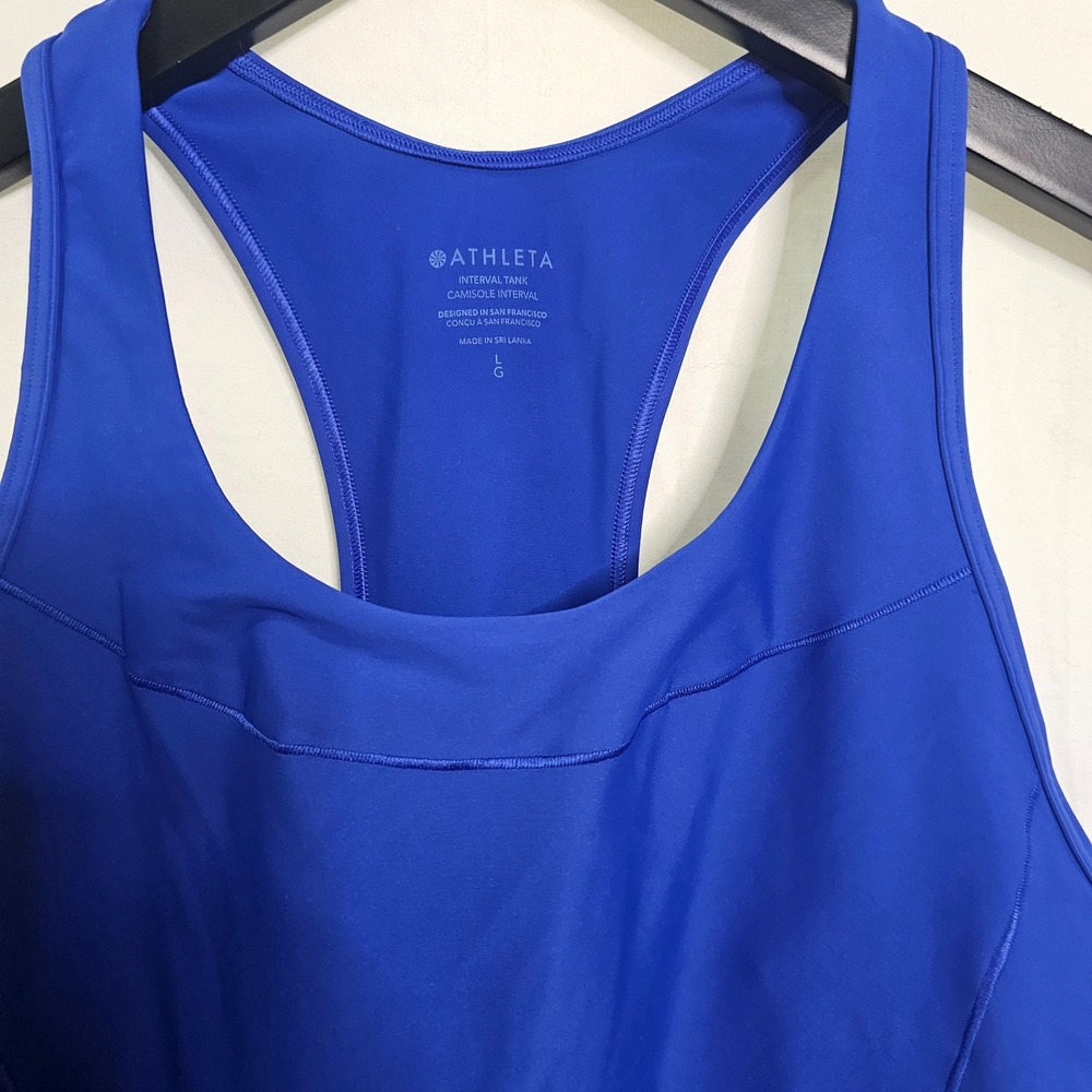 Athleta Interval Tank Royal Blue Racerback Built-in Bra Workout Crop Top Large - Picture 2 of 6